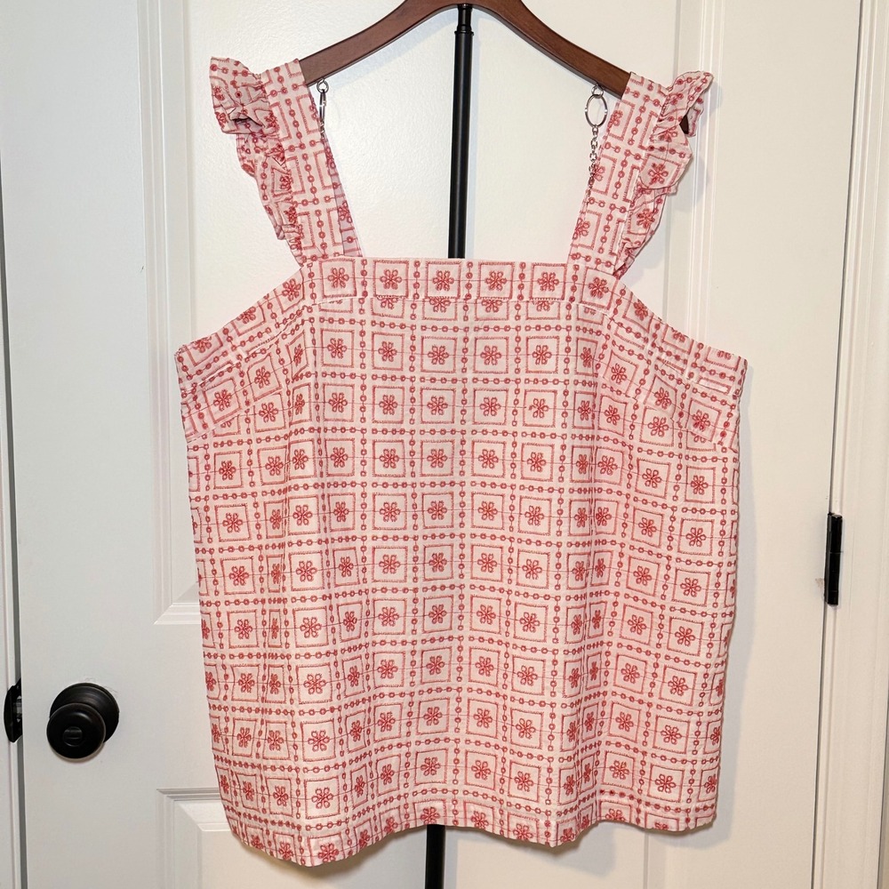 Cato Womens Boho Chic Eyelet Geometric Floral Ruffle Strap Tank Top 22/24W